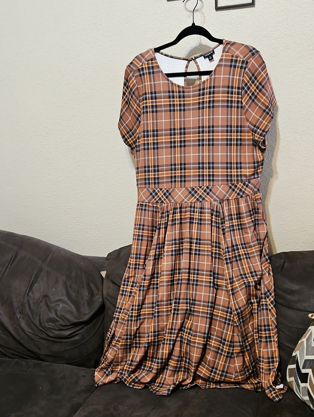 torrid Tan & Black Plaid Fit-and-Flare Midi Dress